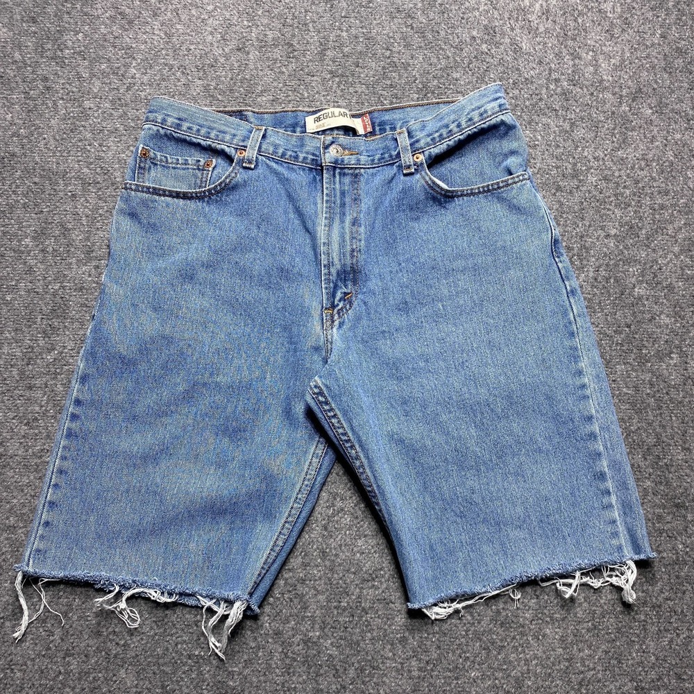 Levi's 505 Denim Shorts Mens 36 Blue Regular Fit Cutoff Raw Hem Medium Wash